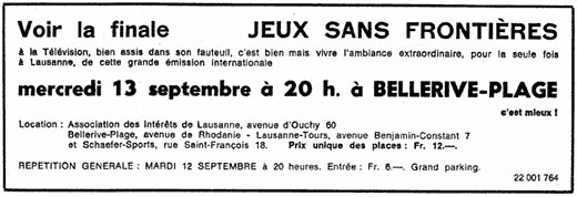 Newspaper announcement of International Final 1972