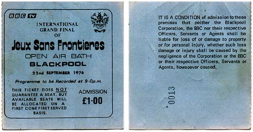 Ticket stubs from 1976 International Final, Blackpool, UK