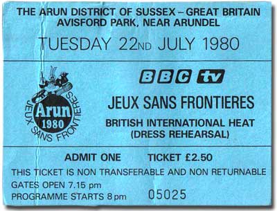 Ticket to dress rehearsal - JSF Arun, GB, 1980